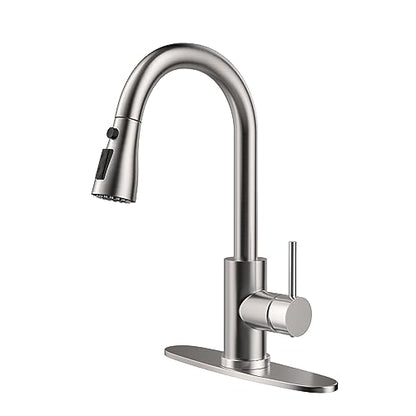 Kitchen Faucet with Pull-Down Spray Single Handle high arc Commercial Stainless Steel Brushed Nickel Kitchen Sink Faucet with Deck Suitable for bar Laundry RV Farmhouse (Brushed Nickel) - color: Brushed Nickel, style: Standard
