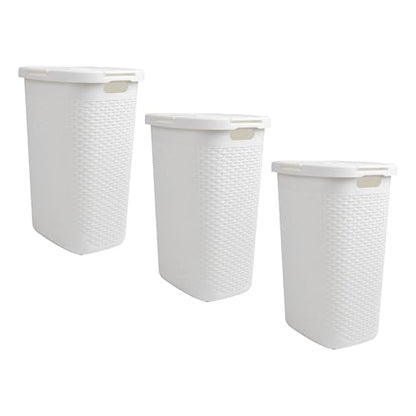 Mind Reader Slim Laundry Hamper with Lid, 60L Tall Clothes Baskets, Narrow Tapered Design for Bathrooms Closets and Laundry Rooms, Plastic, 3 Pack, White - color: White