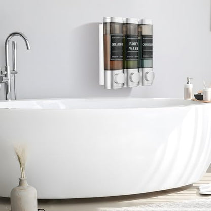 Shampoo and Conditioner Dispenser Shower Dispenser 3 Chamber No Drill Shampoo Dispenser for Shower Wall Mounted Shower Dispenser Body Wash for Bathroom Hotel Large Capacity,Silver - color: Clear Sliver