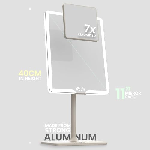 Orbit LED Vanity Mirror with Lights, 7X/1X Magnification, Dimmable & USB-C Rechargeable Tabletop Mirror - Soft Stone - color: Soft Stone