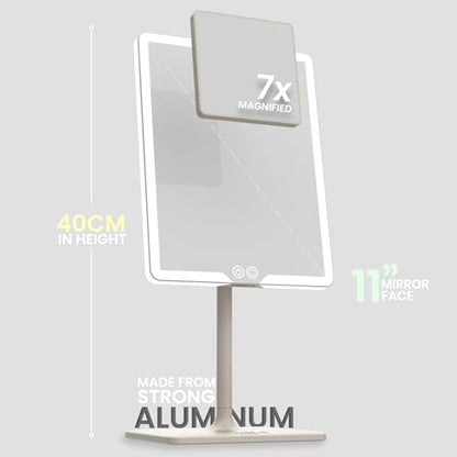 Orbit LED Vanity Mirror with Lights, 7X/1X Magnification, Dimmable & USB-C Rechargeable Tabletop Mirror - Soft Stone - color: Soft Stone