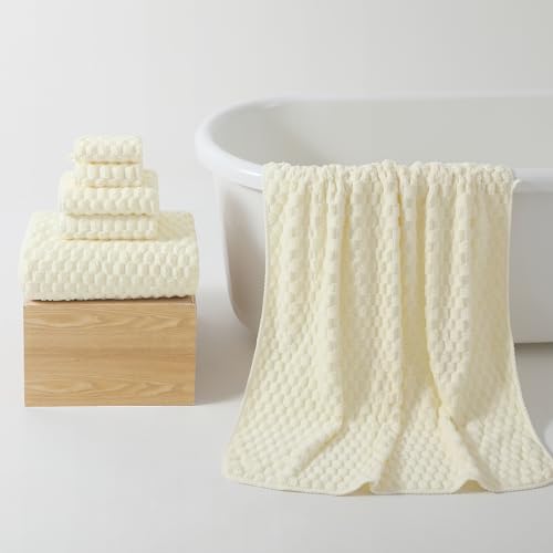 REDKISS Cream Microfiber Towels-35x70 Inches Oversized Bath Sheets, Extra Large Bath Towels Set, Super Soft Quick Dry Lint Free Absorbent Waffle Microfiber Shower Towels, 6 Pack - color: Beige 06, size: 6 Pack Large Towel Set