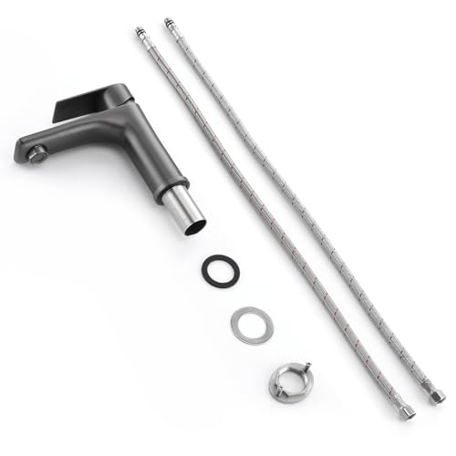 SUMERAIN Bathroom Faucets for Sink Lavatory Faucet 304 Stainless Steel Single Hole Single Handle, Gun Gray | Unique Flow Pattern, Water-saving, Lead-Free, with Faucet Supply Lines, Easy DIY Install - color: Gun Gray