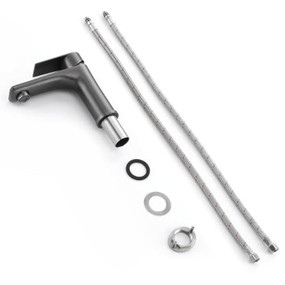 SUMERAIN Bathroom Faucets for Sink Lavatory Faucet 304 Stainless Steel Single Hole Single Handle, Gun Gray | Unique Flow Pattern, Water-saving, Lead-Free, with Faucet Supply Lines, Easy DIY Install - color: Gun Gray