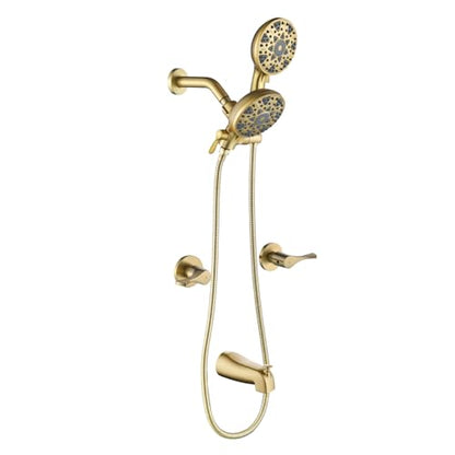 2 Handle Shower Faucet Set with Tub Spout Bathtub Shower Faucet Combo Set Shower System Complete Tub and Shower Trim Kit Brushed Gold Wall Mounted Shower Fixtures - color: Brushed Gold