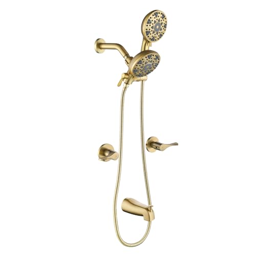 2 Handle Shower Faucet Set with Tub Spout Bathtub Shower Faucet Combo Set Shower System Complete Tub and Shower Trim Kit Brushed Gold Wall Mounted Shower Fixtures - color: Brushed Gold