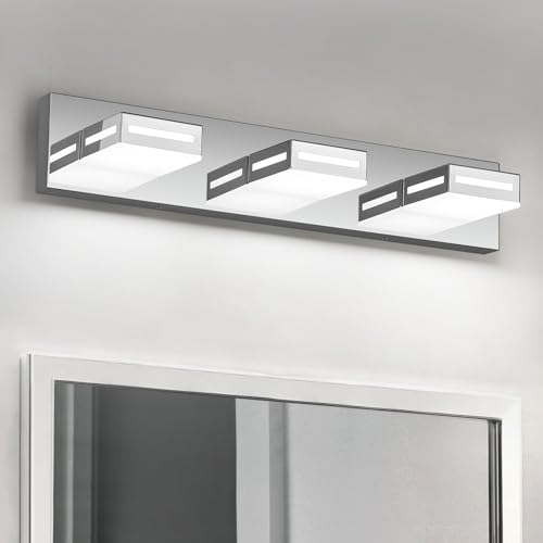 LED Modern Bathroom Light Fixtures, 3-Light 24-Inch Chrome Vanity Lights for Bathroom Lighting Fixtures Over Mirror, 6000K Cool White 350° Rotatable Wall Lamp - color: Chrome, size: 3-light,24-inch