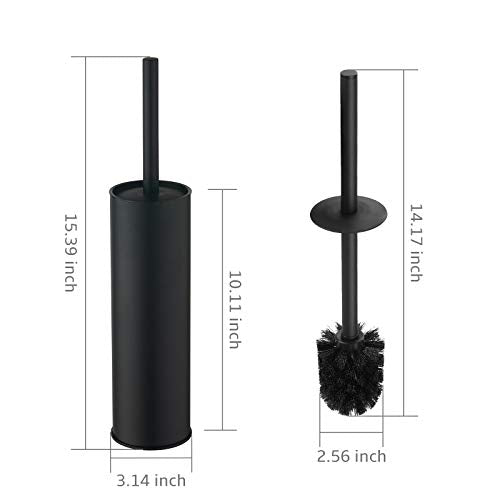 BGL Stainless Steel Toilet Brush with Holder, 2 Black Bristle Heads - color: Matte Black