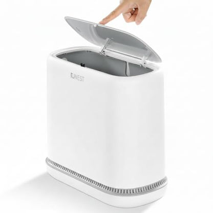 funest 3.3 Gallon Bathroom Trash Can with Push Lid, Dog Proof, White | Double-Layer Design, Air-Suction Bag System, Narrow Plastic Garbage Can with Extra Buckle Replacement