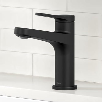 KRAUS Indy Bathroom Faucet in Matte Black with Single Handle, Pop Up Drain and Supply Lines, KBF-1411MB - color: Matte Black, style: Basin + Pop-Up Drain