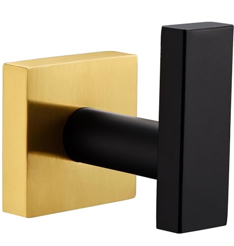 Angle Simple Towel Hook Black & Gold, Stainless Steel Bathroom Towel Holder, Robe Hook, Kitchen Towel Hanger, Wall Mount | Rustproof Stainless Steel, Wall Hook Holds Hat Dog Leash Bag Key, Hand Towel Holder for Kitchen Entryway Garage, Screw Mount - color