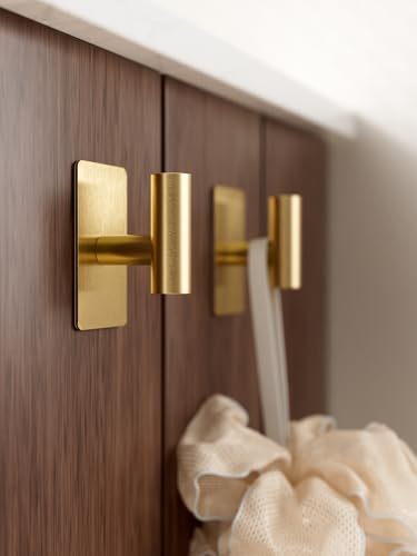 GWAAZXGZ Wall Towel Hooks, Heavy Duty Adhesive Hooks(Gold, 4 Pack) | Self-Adhesive, Stainless Steel, Rust Resistant, No Drill, Easy Install, Space Saving - color: Gold, size: 4 Pack