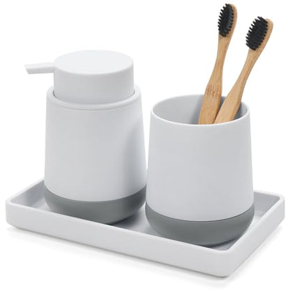 GAHEFY White Bathroom Countertop Accessories Set - Soap Dispenser and Toothbrush Holder with Silicone Boot,Vanity Tray (White Liquid) - color: White Liquid
