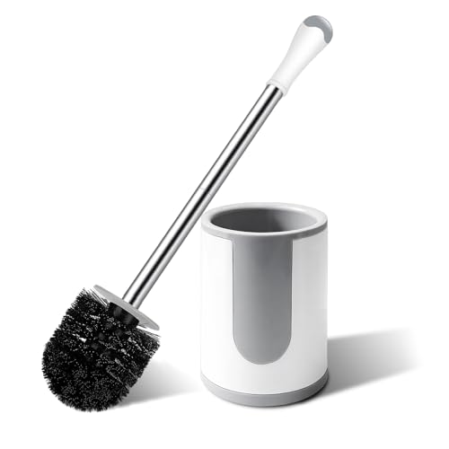 Toilet Brush, Compact Toilet Bowl Brush and Holder, Stainless Steel Handle, Toilet Cleaner Brush Deep Cleaning for Bathroom, Easy to Assemble White & Grey ﻿ - color: Gray