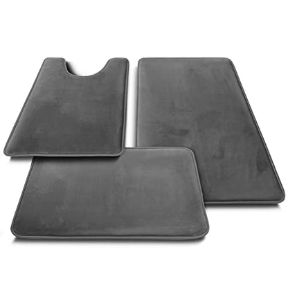 Clara Clark 3 Piece Bathroom Rugs Bath Mat Set, Velvet Memory Foam Bath Mats for Bathroom - Non-Slip, PVC Backing Bath Rugs, Washable - Dries Quickly, Grey - color: Dark Grey