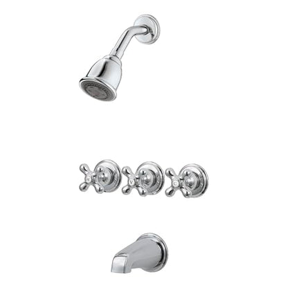 Pfister LG01-8CBC 3-Handle Tub and Shower Faucet Set with Metal Cross Handles, Polished Chrome Finish, 1.8 GPM Flow Rate, 5-Hole Installation, Valve Sold Separately - style: Metal Cross Handles