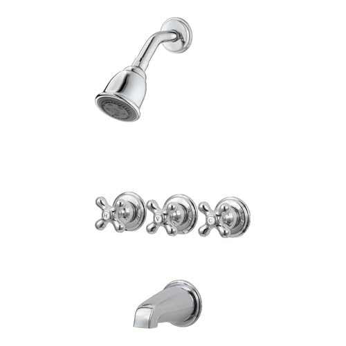 Pfister LG01-8CBC 3-Handle Tub and Shower Faucet Set with Metal Cross Handles, Polished Chrome Finish, 1.8 GPM Flow Rate, 5-Hole Installation, Valve Sold Separately - style: Metal Cross Handles