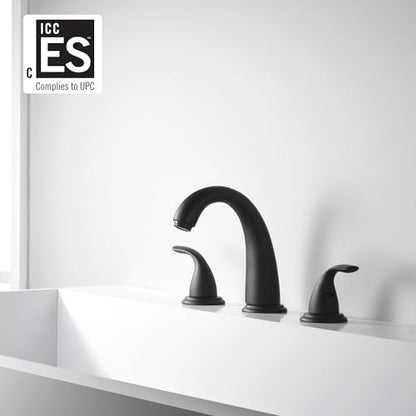 SUMERAIN Matte Black 3 Hole Roman Tub Faucet with Valve | Deck Mount, 2 Handle, Bathtub Faucet, High Flow, Classic, for Bathroom - color: Matte Black, size: 4-29/32" spout reach
