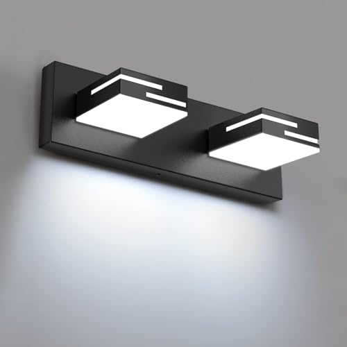 LED Modern Bathroom Vanity Light Fixtures, Dimmable Matte Black Vanity Lights for Bathroom Lighting Fixtures Over Mirror, with 360° Rotatable Acrylic Heads 2-Light 16-inch (Cool White 6000K) - color: Black, size: 2-light, 16-inch