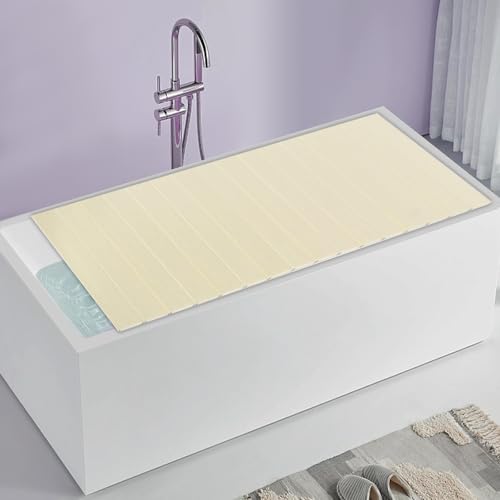 67x27.5in Bathtub Tray, Foldable Bathtub Cover Bath Insulation Cover, PVC Dustproof Shutter Bath Lid Cover Fit Most Tubs, Can Hold Wine Glass, Books, Tablets, Cellphones,Wood Grain - color: Wood Grain, size: 67x27.5in