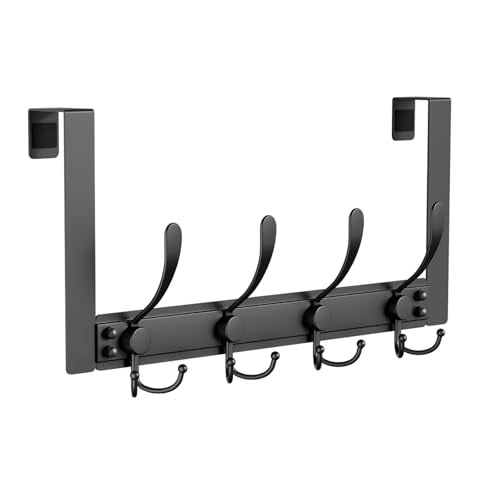 BAKON Over The Door Towel Rack with 4 Triple Hooks, Heavy Duty Over Door Hooks for Bathroom Closet Laundry Room Home Organizer, Door Hanger Coat Rack for Hanging Clothes Backpack Purse (1, Black) - color: Black-4 Hooks