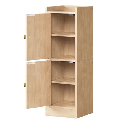HOOBRO Slim Bathroom Cabinet for Small Spaces, Narrow Toilet Paper Cabinet with Doors, 9.8”W Space Saving Floor Cabinet with Adjustable Shelves, Farmhouse Wooden Organizer, Natural