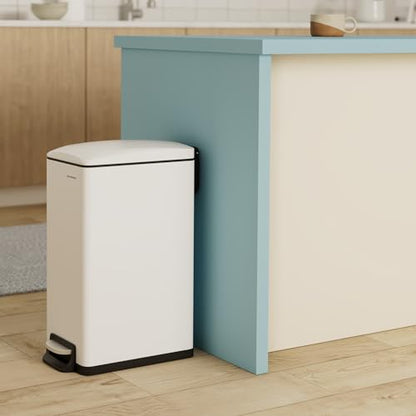 SONGMICS Slim Trash Can, 13-Gallon (50 L) Garbage Can for Narrow Spaces with Soft-Close Lid, Inner Bucket, and Step-on Pedal, Stainless Steel, 15 Trash Bags Included, White ULTB510W48 - color: White, style: 13 Gal.