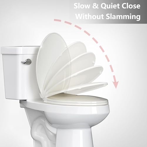 19" Elongated Toilet Seat Slow Close, Biscuit Color Polypropylene Toilet Seat Cover with Never Loosen Durable Lid, Quiet and Easy to Install & Clean - color: Biscuit, Standard, size: Elongated (19″)