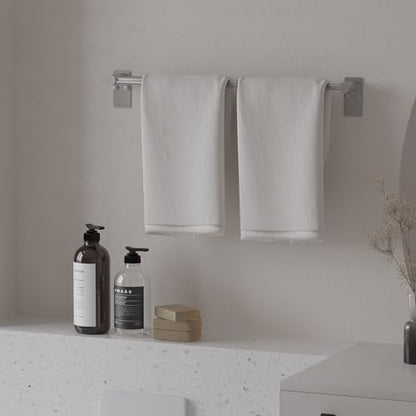 Towel Bar, Adhesive or Drill Wall Mount, Brushed Nickel, 2 Pack | Adjustable 14.4 to 25.2 Inch, 304 Stainless Steel Hand Towel Holder, Square Base Towel Racks for Bathroom, Kitchen Use - color: Standard Length–nickel
