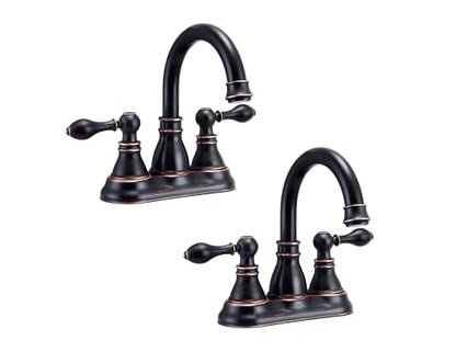 Oil Rubbed Bronze 4 Inch Centerset Bathroom Faucet 3 Hole with Drain,2 Pack | Derengge High Arc Classic 2-Handle Bathroom Faucet, Vanity Lavatory Faucet with 360° Swivel Spout，F-4501-ORB - color: Oil Rubbed BronzeX2