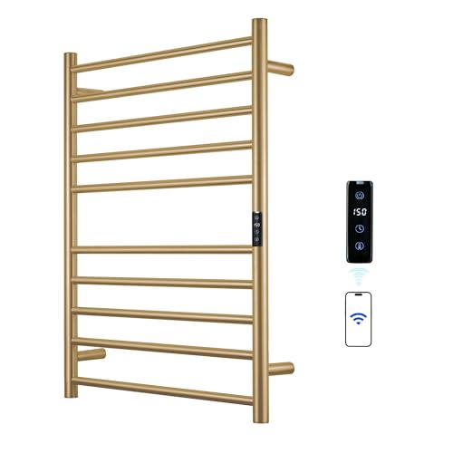 Electric Towel Rack with Voice Control for Alexa & Google Home,TUYA-Wall-Mounted Bathroom Heating Towel Warmer,Stainless Steel Material,31.5x20.08x4.41in,Plug-in,Gold，10 Bars - color: Gold With Wifi, size: 10 Bar