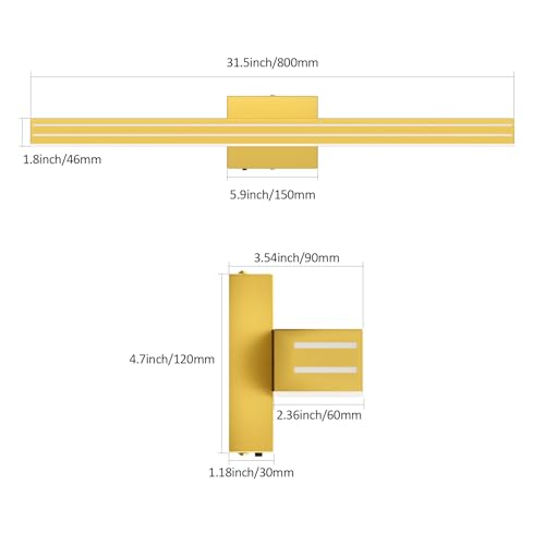 Ralbay 31.5inch Gold Vanity Light with 5 Color Temperature (2700K-6000K) Dimmable Acrylic Metal 30W LED Modern Matte Gold Bathroom Light Fixtures - color: Gold, size: 32 inch