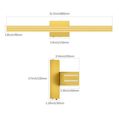 Ralbay 31.5inch Gold Vanity Light with 5 Color Temperature (2700K-6000K) Dimmable Acrylic Metal 30W LED Modern Matte Gold Bathroom Light Fixtures - color: Gold, size: 32 inch