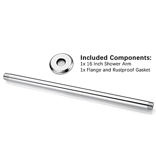 16 Inch Chrome Ceiling Mounted Shower Arm for Rain Shower Head | Shower arm and flange - color: Polished Chrome, size: 16 Inches