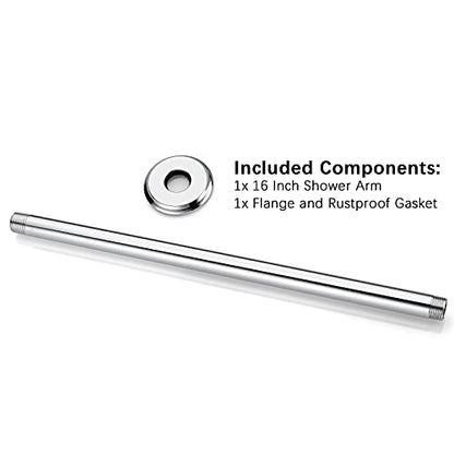 16 Inch Chrome Ceiling Mounted Shower Arm for Rain Shower Head | Shower arm and flange - color: Polished Chrome, size: 16 Inches