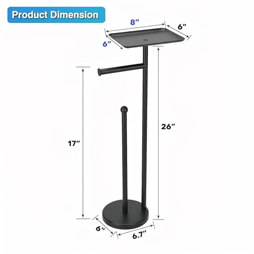 Toilet Paper Holder with Shelf, Freestanding Toilet Paper Stand with Storage Space for Holding Extra 4 Toilet Paper Rolls (Stainless Steel Base, Black) - color: Black