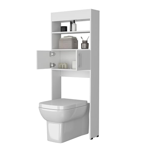 Over-The-Toilet Bathroom Storage Cabinet with Shelves, Space-Saving Bathroom Organizer with 2 Doors, Tall Toilet Shelf Cabinet for Bathroom Storage & Organization