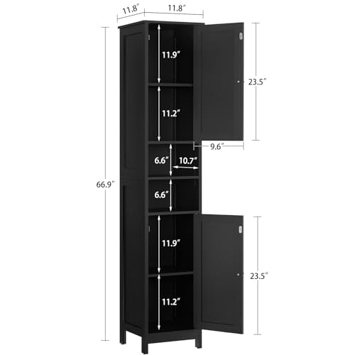 67" Tall Bathroom Cabinet with Adjustable Shelves and Doors | Narrow Bathroom Storage Cabinet for Small Space, Living Room, Entryway, Kitchen, Black - color: Black