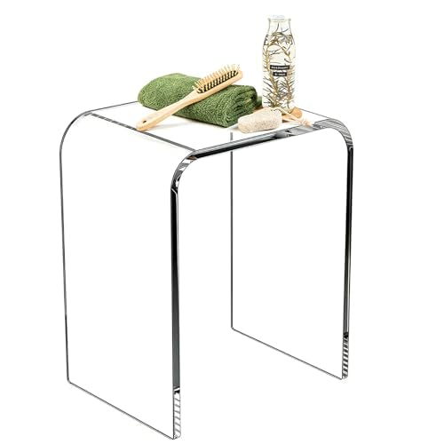Acrylic Shower Stool for Inside Shower, Clear Bathroom Bench, Non-Slip Waterproof Bath Seat for Shaving Legs & Spa, Supports up to 330 lbs