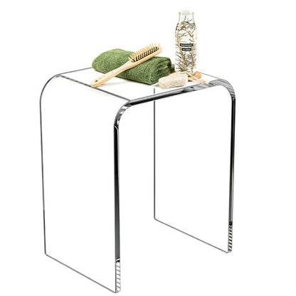 Acrylic Shower Stool for Inside Shower, Clear Bathroom Bench, Non-Slip Waterproof Bath Seat for Shaving Legs & Spa, Supports up to 330 lbs