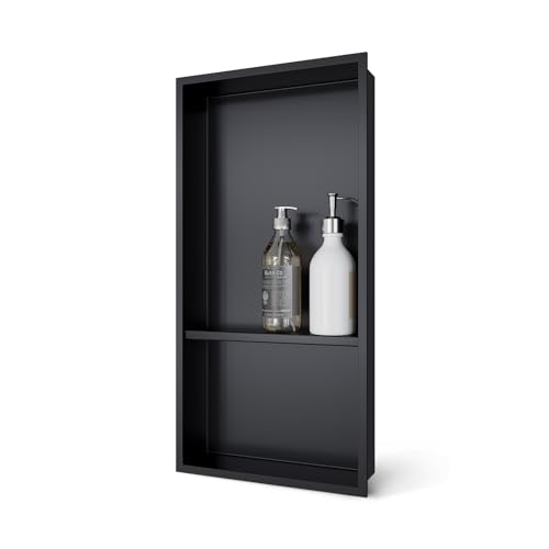 24x12 Shower Niche, No Tile Needed Insert, 304 Stainless Steel, Sloped Base, Matte Black in-Wall Shelf - color: Matte Black B, size: 12''×24''