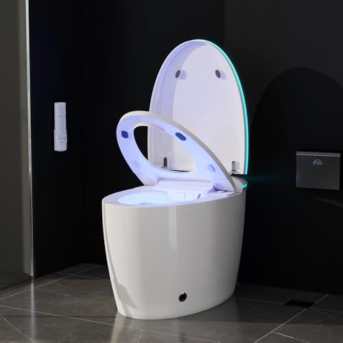 Smart Bidet Toilet with Foam Shield, Auto Open/Close Lid & Seat, Foot Sensor Flush, Tankless One Piece Elongated, Heated Seat, Instant Warm Water & Dryer - color: White