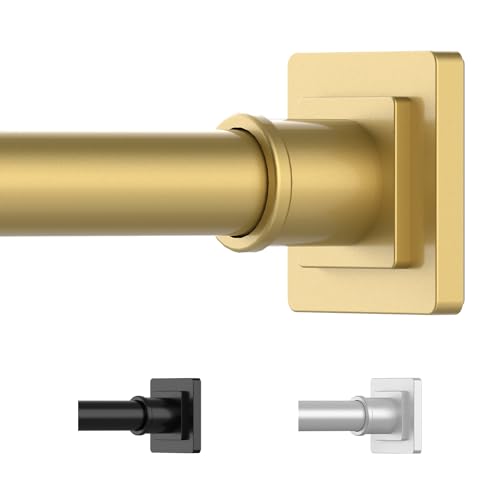 UIOSANRT Gold Shower Curtain Rod 31-79 Inches Non-Slip Shower Rod Tension Mounted No Drill Shower Curtain Rods Spring Tension Rod Adjustable Tension Curtain Rod for Windows Bathroom - color: Gold, size: 31"-79"