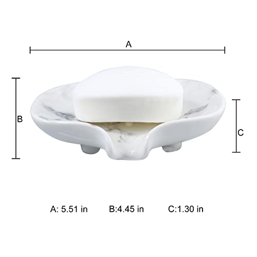 White Marble Texture Soap Dish Ceramic Soap Holder Self Draining Soap Dish Waterfall Slot Sponge Holder Bathroom Accessories for Bathroom, Kitchen,Bar Counter. - color: Marble White