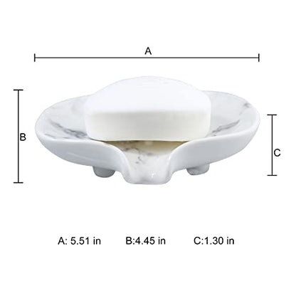 White Marble Texture Soap Dish Ceramic Soap Holder Self Draining Soap Dish Waterfall Slot Sponge Holder Bathroom Accessories for Bathroom, Kitchen,Bar Counter. - color: Marble White