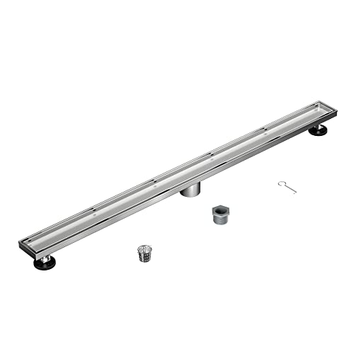 Linear Shower Drain, 304 Stainless Steel Floor Drain 42" | with Tiled Insert Grate & Hair Strainer, Bathroom 2-in-1 Tiled in Drain, CUPC Certified - color: Brushed, size: 42''