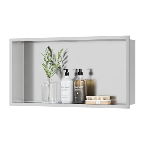 Neodrain Stainless Steel Shower Niche Brushed 24"x12" No Tile Needed | Recessed Wall Niche, Space-Saving, Waterproof & Durable Niche for Shower Storage - color: Brushed Stainless Steel, size: 24X12In