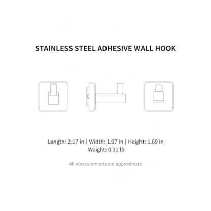 Wall Hook Stainless Steel Adhesive Mount for Bathroom Tile and Glass, Drill-Free Holder for Wet Towels and Robes (1 Piece) - size: 2.17 x 1.97 x 1.69 in