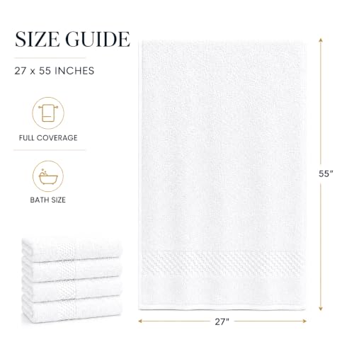 Pearl Linens Bath Towels Set of 4, 27 x 55 Inches, 100% Ring Spun Cotton Towels for Bathroom 650 GSM Quick Dry Lightweight Hotel Towels, Highly Absorbent Premium Towels for Home, Spa & Bathroom,White