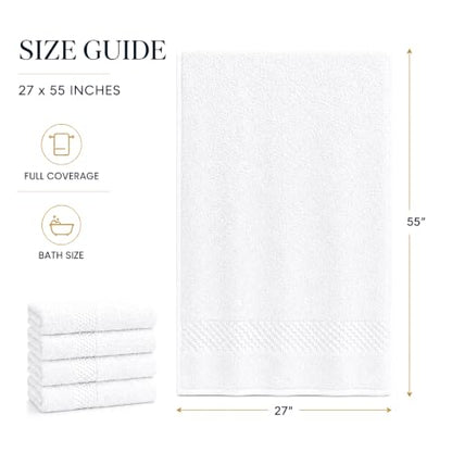 Pearl Linens Bath Towels Set of 4, 27 x 55 Inches, 100% Ring Spun Cotton Towels for Bathroom 650 GSM Quick Dry Lightweight Hotel Towels, Highly Absorbent Premium Towels for Home, Spa & Bathroom,White